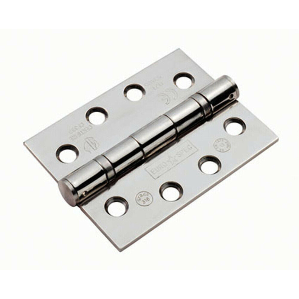 PAIR 102 x 76 x 3mm Ball Bearing Hinge Bright Stainless Steel Interior Door