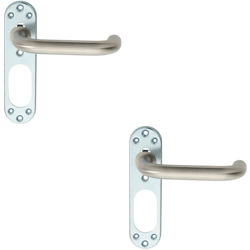 2X Pair Safety Lever On Steel Inner Backplate 168Mm Door Handle Satin Steel