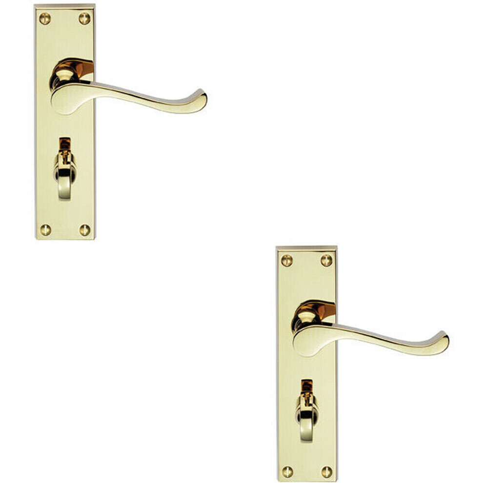 2x PAIR Victorian Scroll Handle on Bathroom Backplate 155 x 41mm Polished Brass