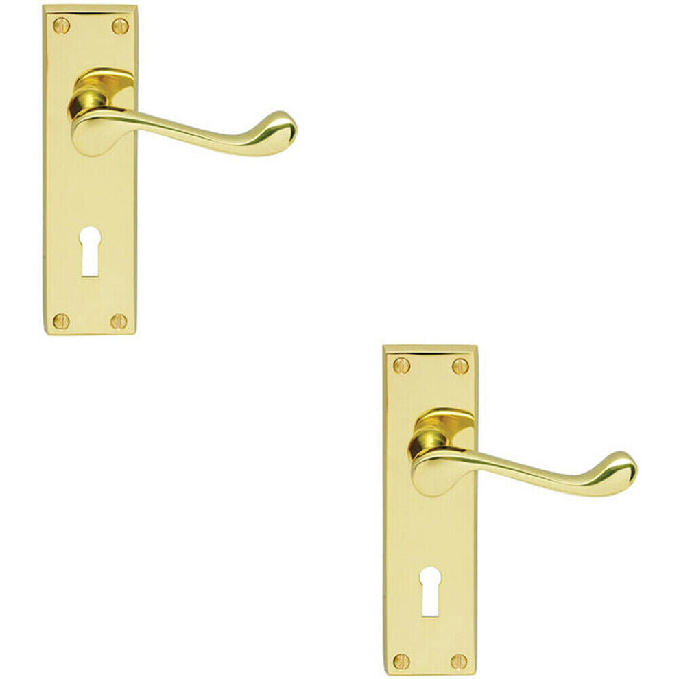 Loops 2X Victorian Scroll Lever On Rectangular Lock Backplate 155 X 41Mm Brass