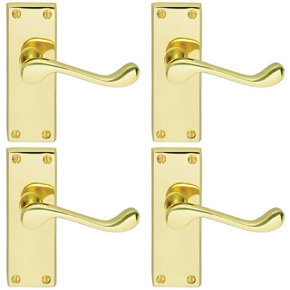Loops 4X Pair Victorian Scroll Handle On Latch Backplate 120 X 41Mm Polished Brass