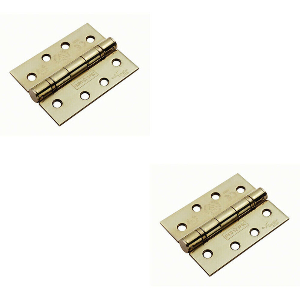 2x PAIR 102 X 76 X 3mm Ball Bearing Hinge Square Stainless Brass Interior Door