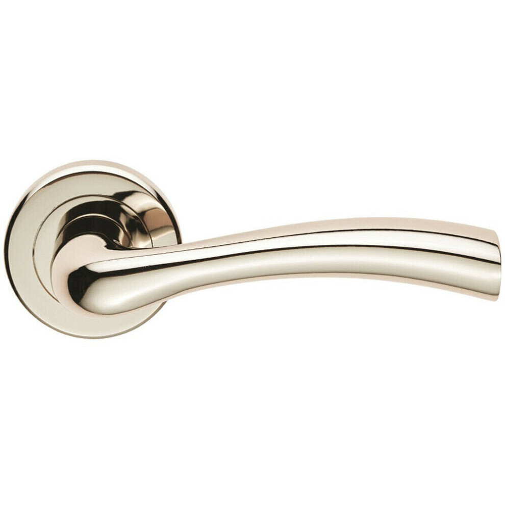 PAIR Curved Flowing Flared Handle Concealed Fix Round Rose Polished Nickel