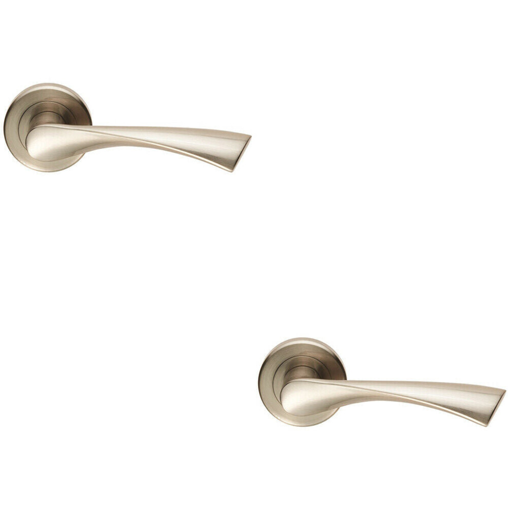 Loops 2X Pair Angular Twisted Handle On Round Rose Concealed Fix Satin Nickel Size 2