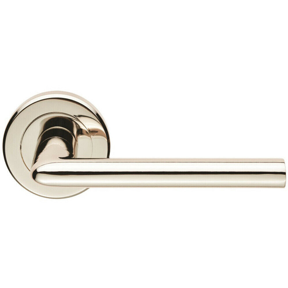 PAIR Slimline Straight Bar Lever on Round Rose Concealed Fix Polished Nickel