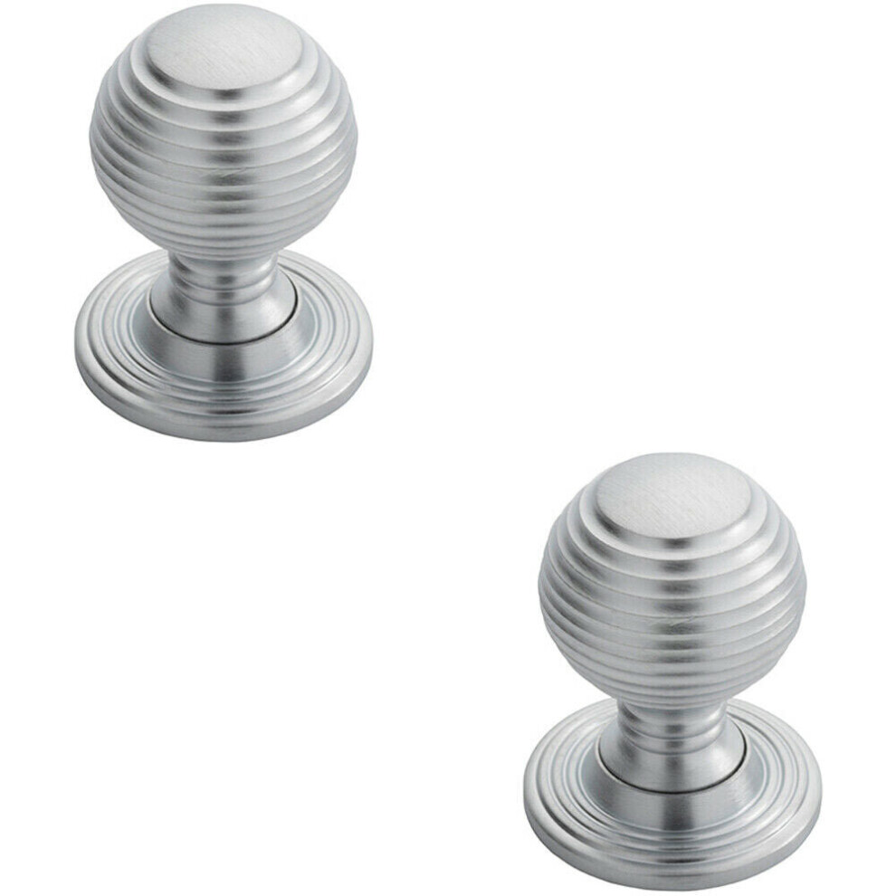 2X Textured Reeded Ball Cupboard Door Knob 35Mm Dia Satin Chrome Handle 5056492591774