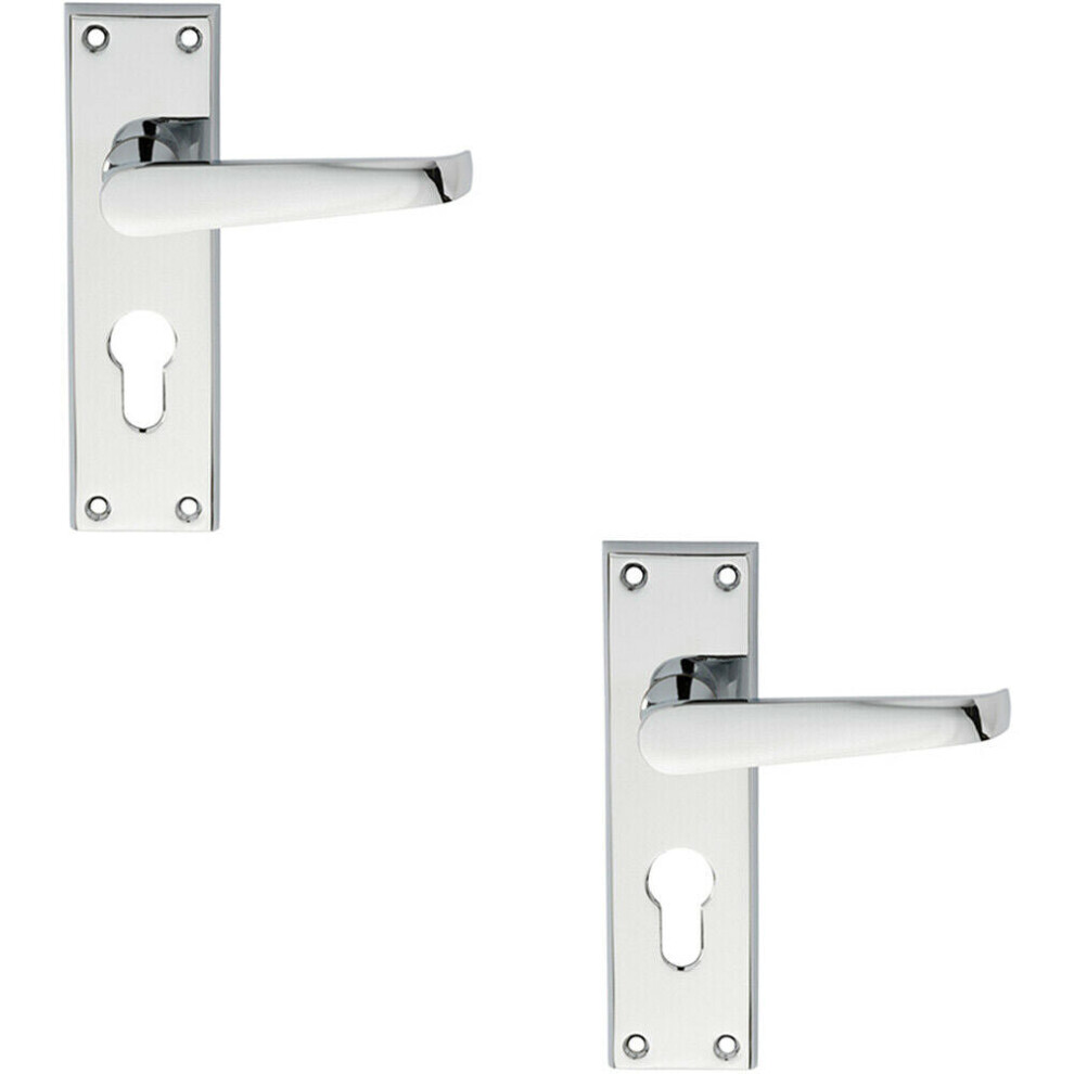 Loops 2X Pair Straight Victorian Lever On Euro Lock Backplate 150 X 43Mm Chrome