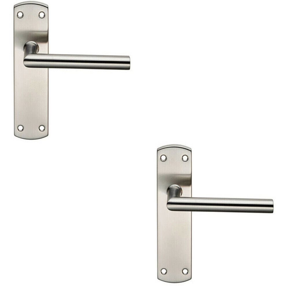 2x Mitred Lever Door Handle on Latch Backplate 172 x 44mm Satin Steel