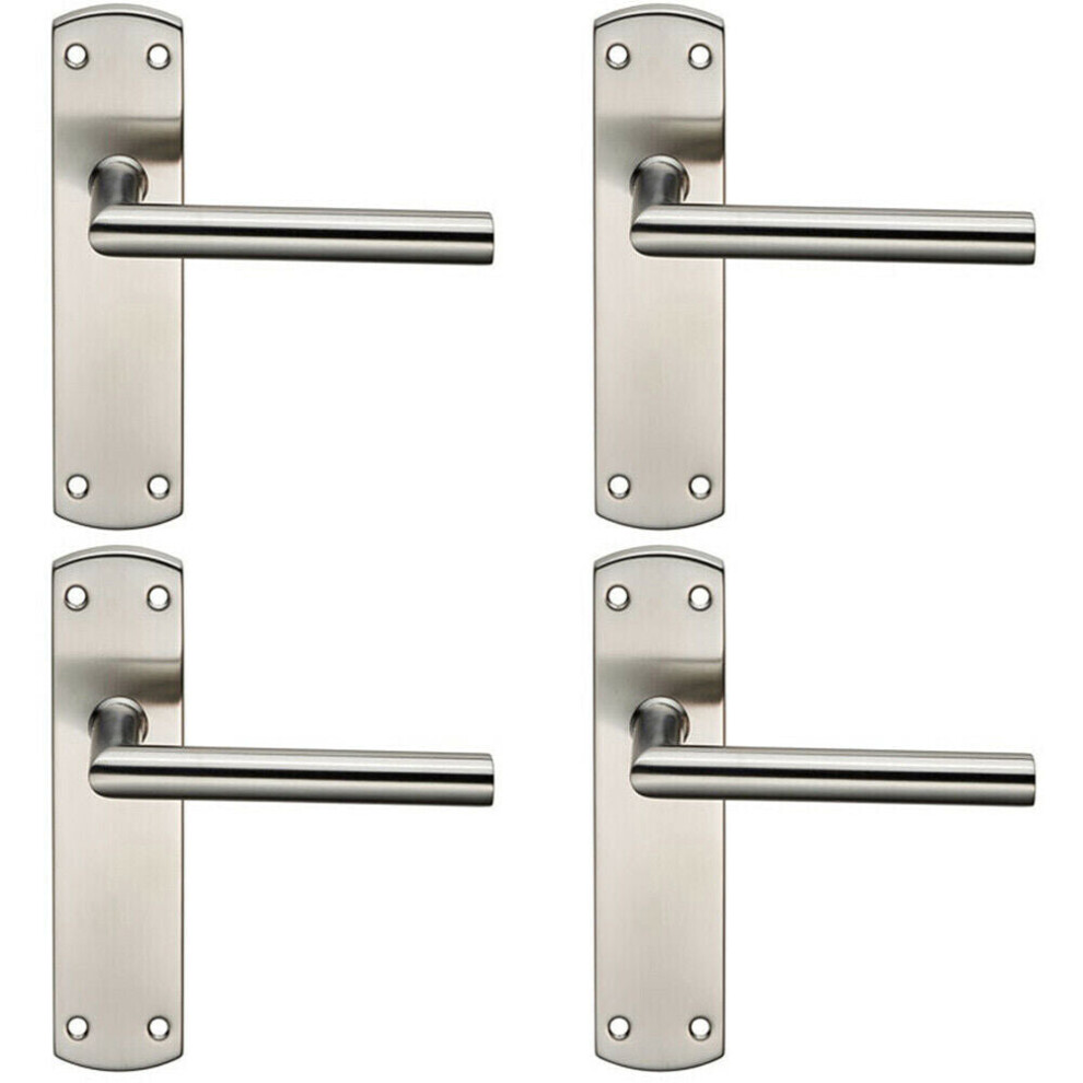 4X Mitred Lever Door Handle On Latch Backplate 172 X 44Mm Satin Steel 5056524205945