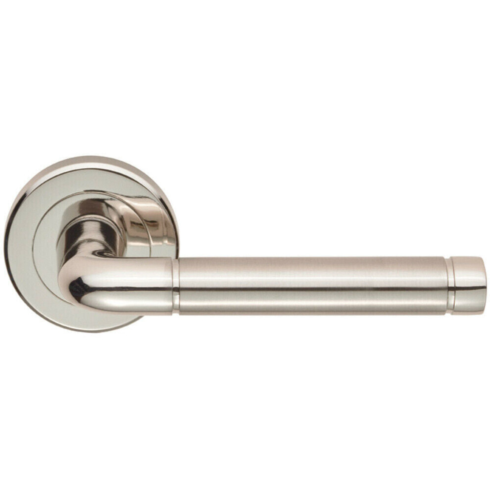 PAIR Straight Elliptical Lever on Round Rose Concealed Fix Polished Satin Nickel