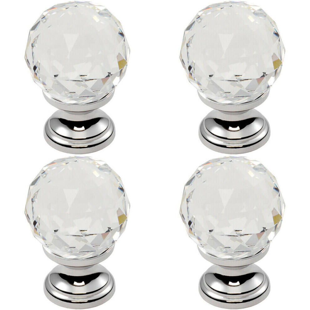 Loops 4X Faceted Crystal Cupboard Door Knob 31Mm Dia Polished Chrome Cabinet Handle