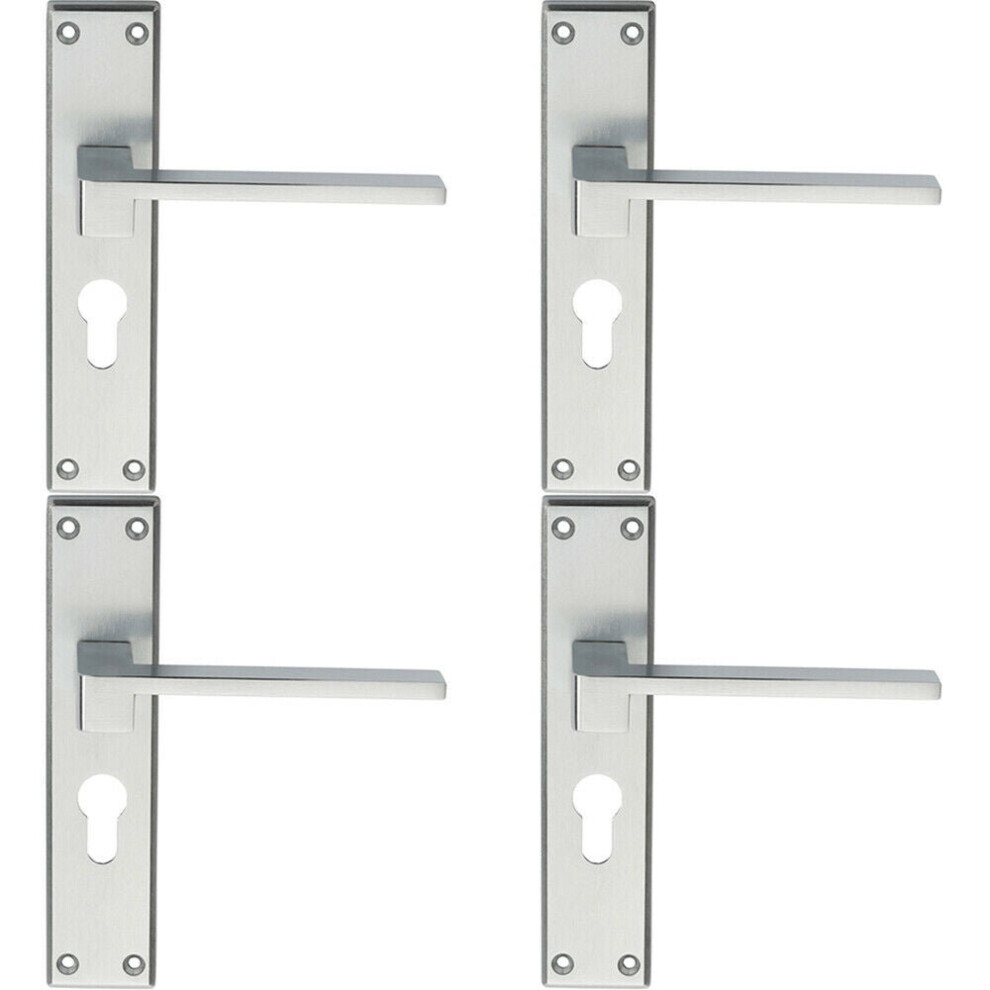 4x PAIR Flat Straight Lever on Euro Backplate Handle 180 x 40mm Satin Chrome