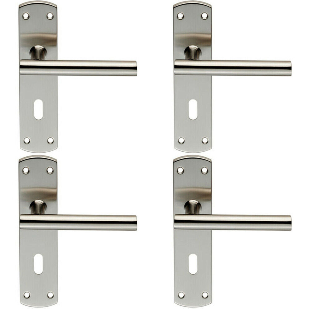 4X Mitred T Bar Lever Door Handle On Lock Backplate 172 X 44Mm Satin Steel