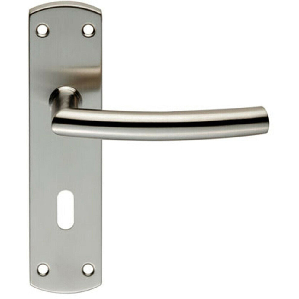 Curved Bar Lever Door Handle on Lock Backplate 172 x 44mm Satin Steel