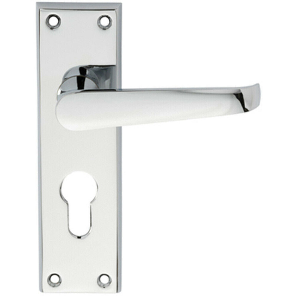Loops Pair Straight Victorian Lever On Euro Lock Backplate 150 X 43Mm Polished Chrome