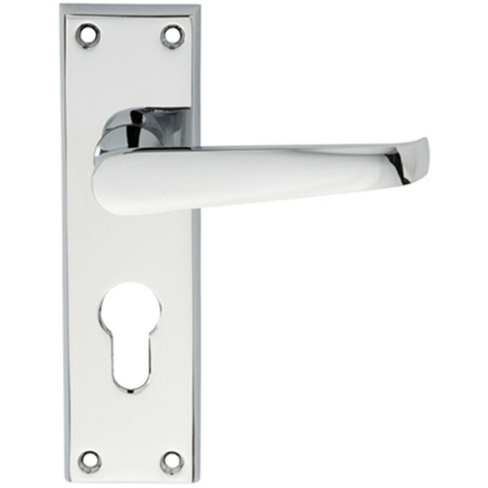 PAIR Straight Victorian Lever on Euro Lock Backplate 150 x 43mm Polished Chrome