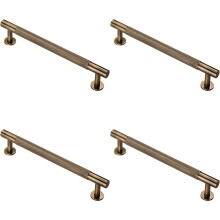 4x Knurled Bar Door Pull Handle 190 x 13mm 160mm Fixing Centres Antique Brass