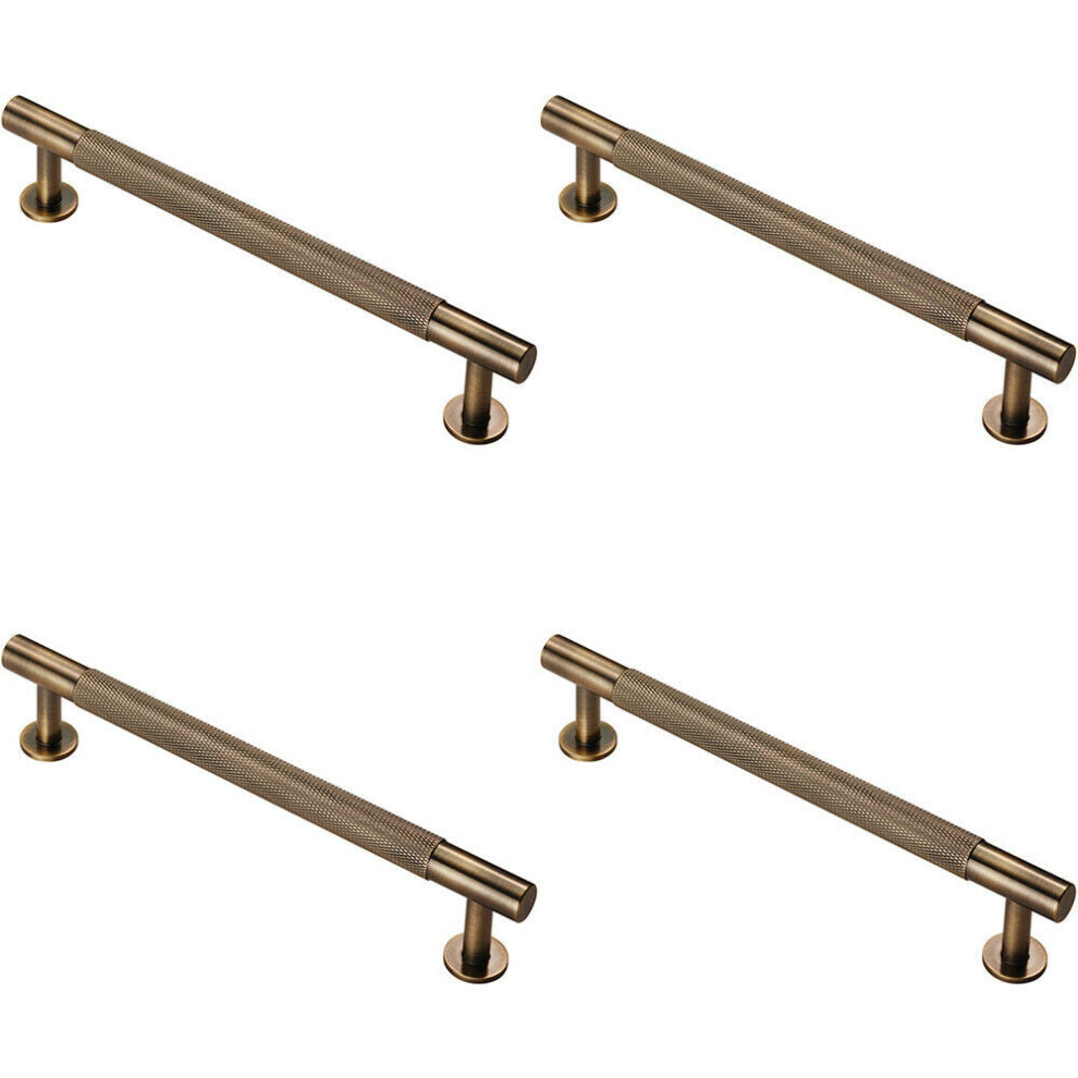 4x Knurled Bar Door Pull Handle 190 x 13mm 160mm Fixing Centres Antique Brass