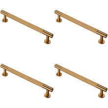 4x Knurled Bar Door Pull Handle 190 x 13mm 160mm Fixing Centres Satin Brass