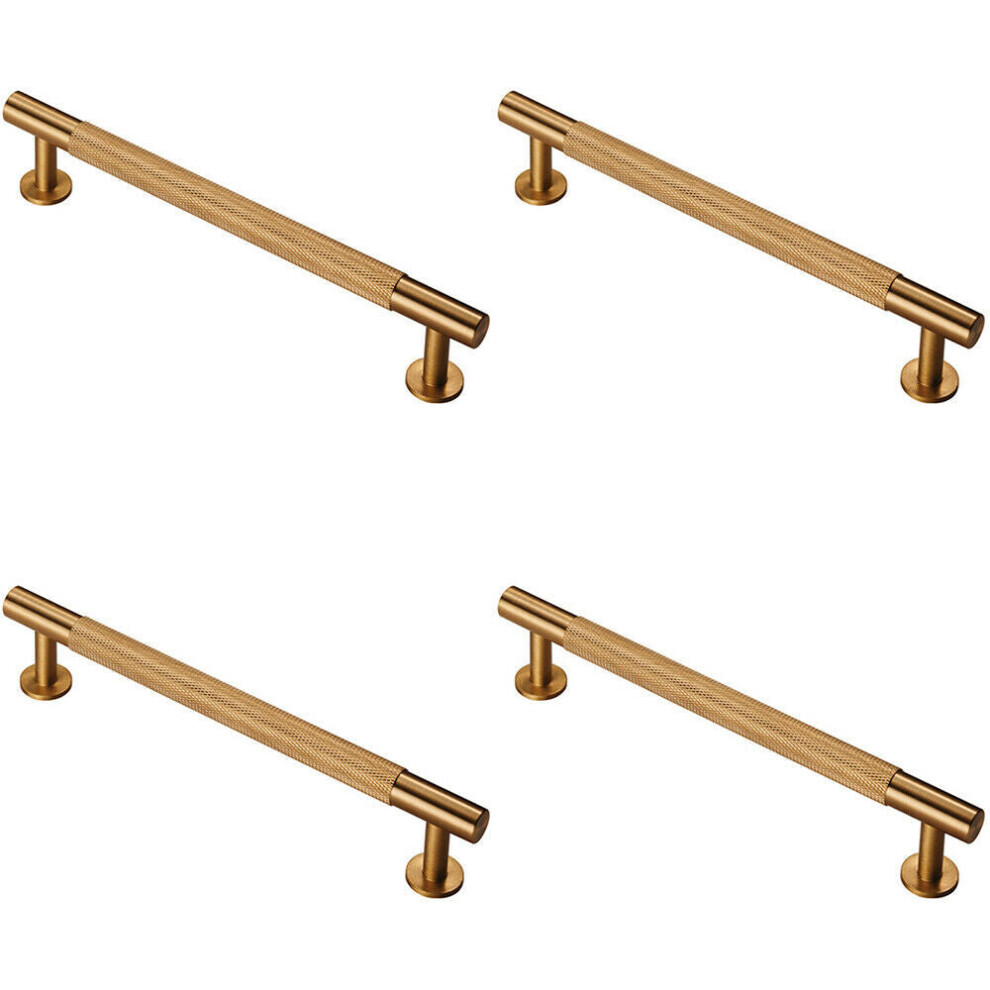 4x Knurled Bar Door Pull Handle 190 x 13mm 160mm Fixing Centres Satin Brass