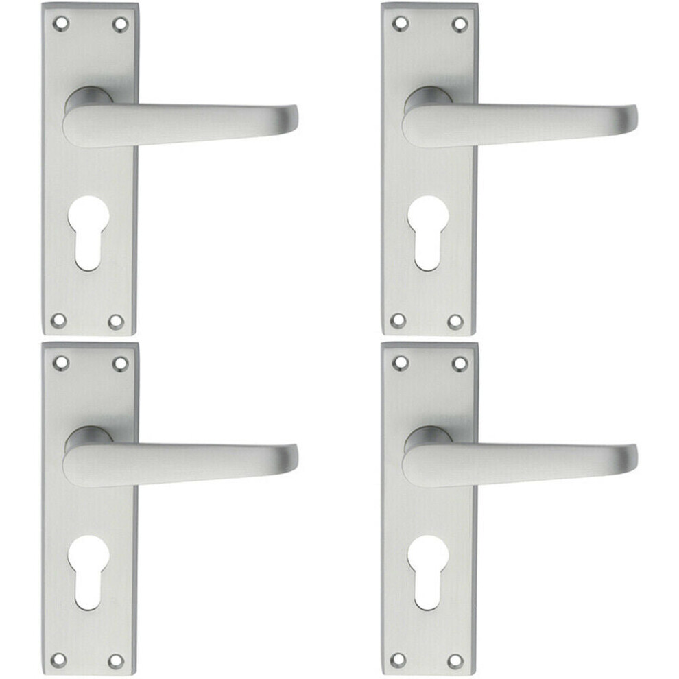 4x PAIR Straight Victorian Handle on Euro Lock Backplate 150 x 43mm Satin Chrome