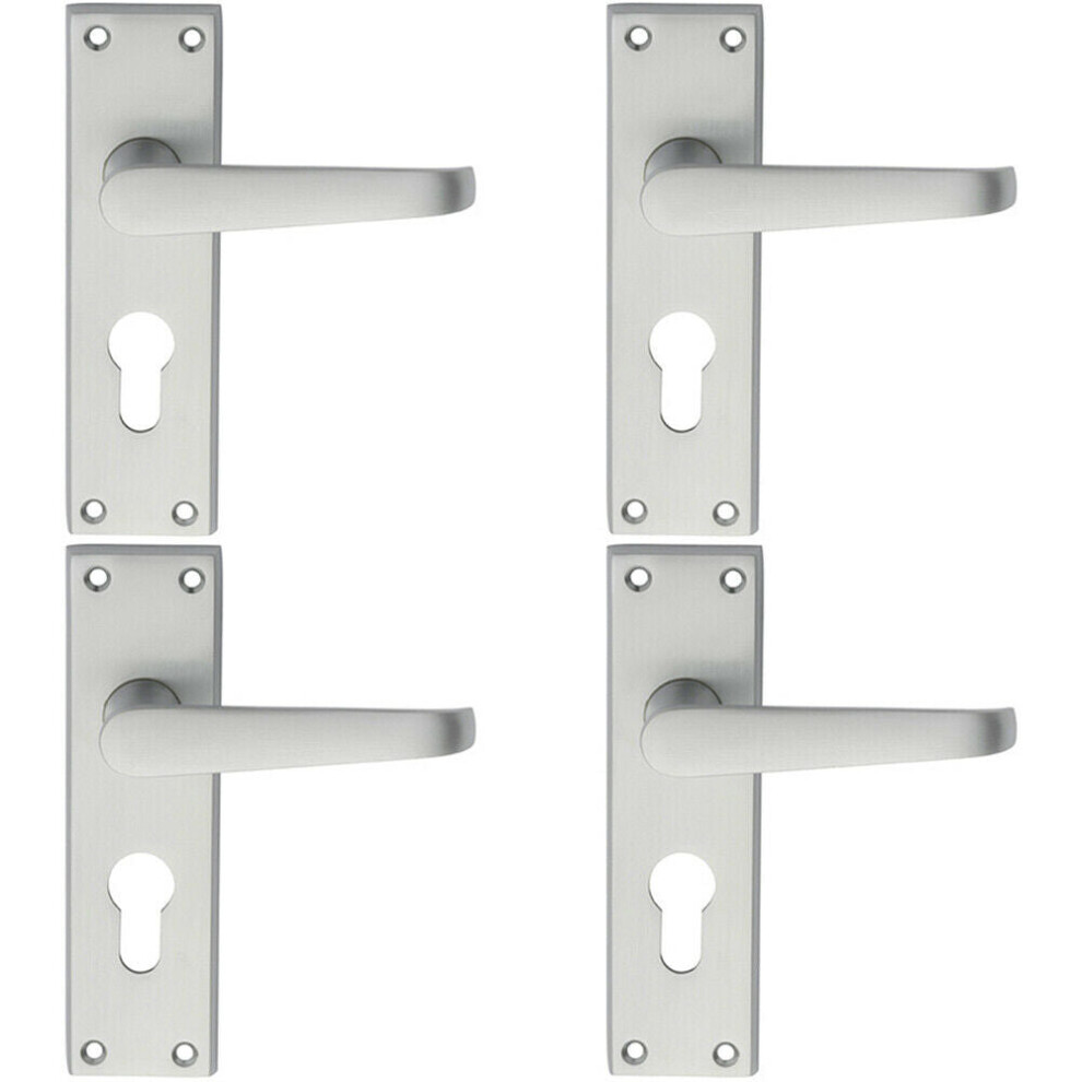 Loops 4X Pair Straight Victorian Handle On Euro Lock Backplate 150 X 43Mm Satin Chrome