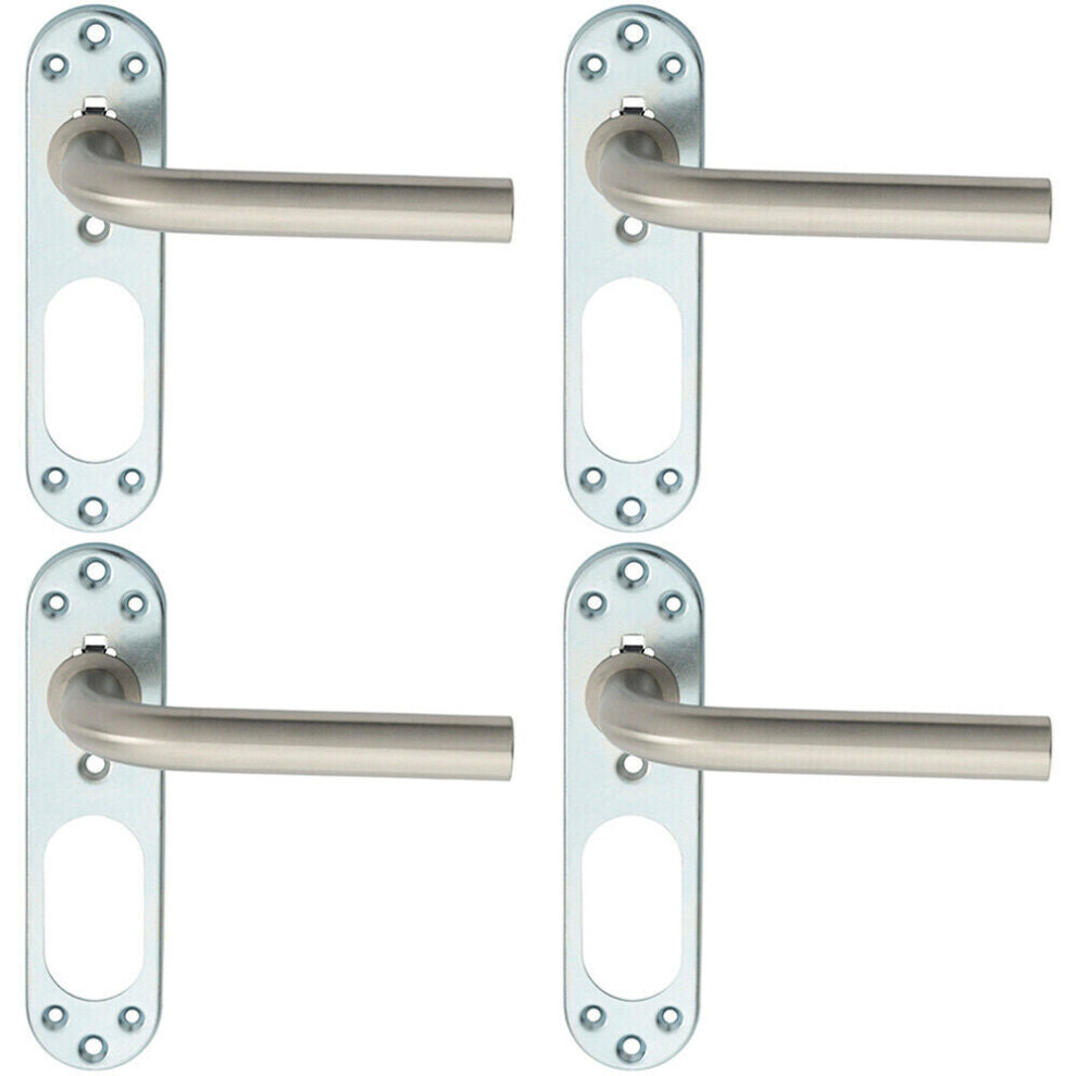 4X Pair Straight Lever On Steel Inner Backplate 168Mm Door Handle Satin Steel 5056524205624