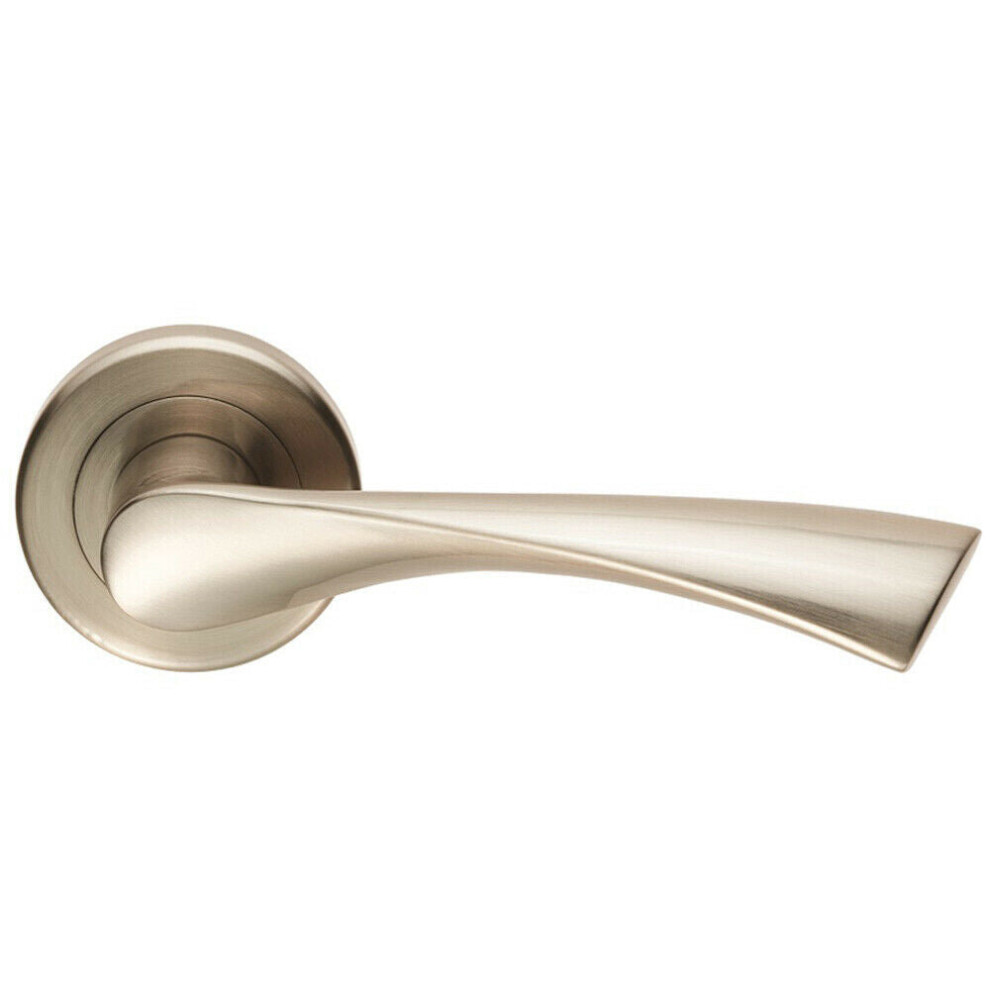 Pair Angular Twisted Handle On Round Rose Concealed Fix Satin Nickel 5056492572131
