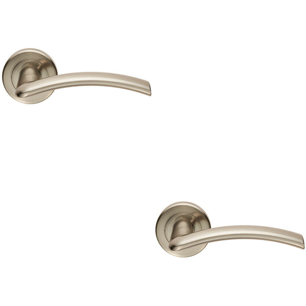 2X Pair Flat Arched Style Handle On Round Rose Concealed Fix Satin Nickel 5056492591842