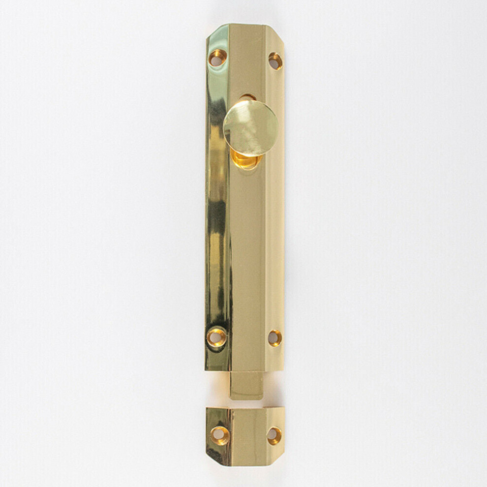Loops Surface Mounted Flat Sliding Door Bolt Lock 253 X 36Mm Polished Brass - Image 2