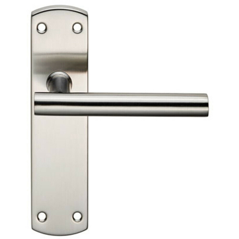 Mitred T Bar Lever Door Handle On Latch Backplate 172 X 44Mm Satin Steel