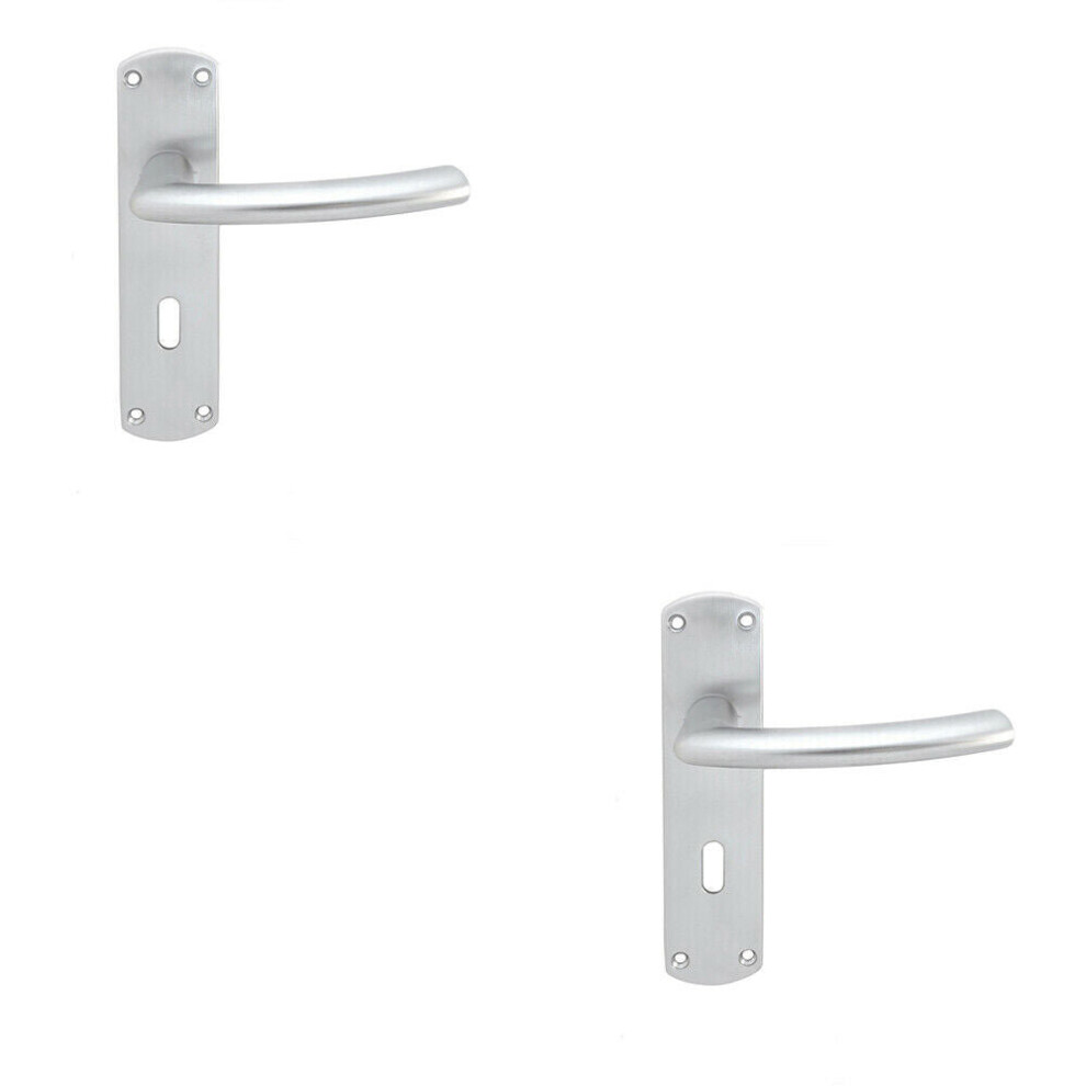 2x Curved Bar Handle on Lock Backplate Oval Profile 170 x 42mm Satin Chrome