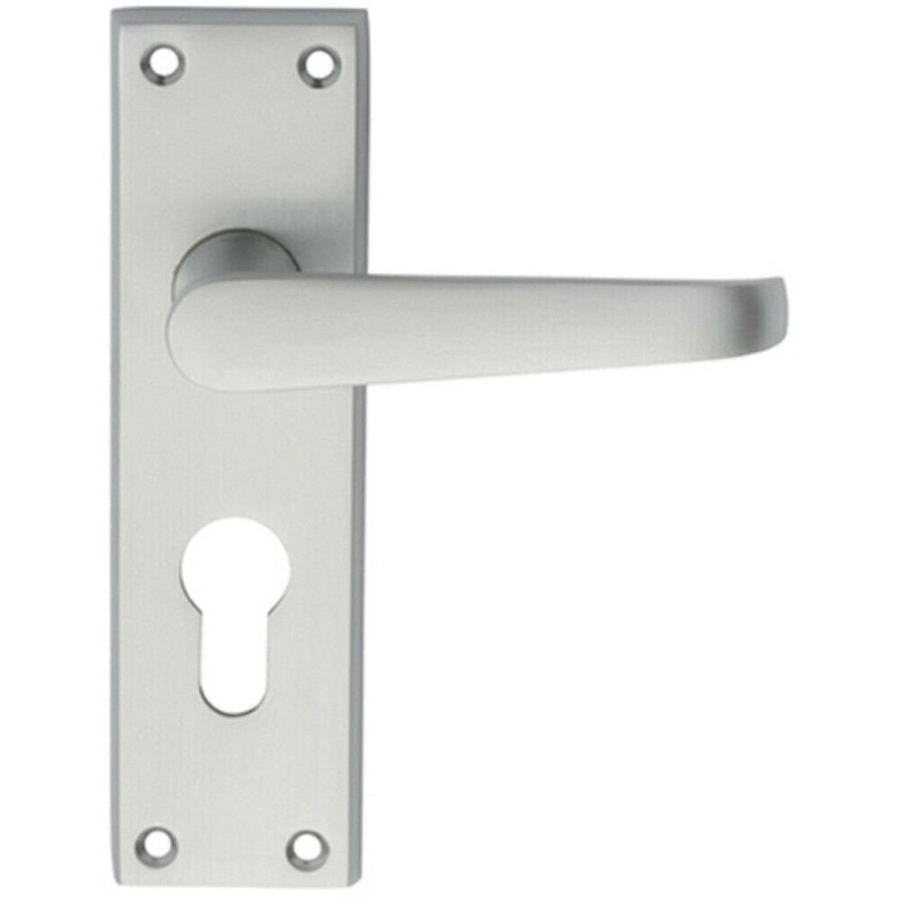 PAIR Straight Victorian Handle on Euro Lock Backplate 150 x 43mm Satin Chrome