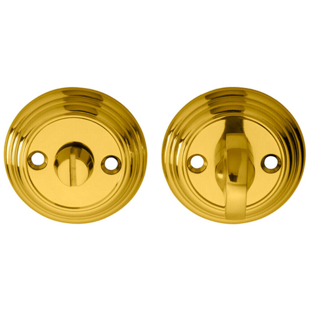Bathroom Thumbturn And Release Handle Reeded Design 55Mm Dia Polished Brass 5056492573800