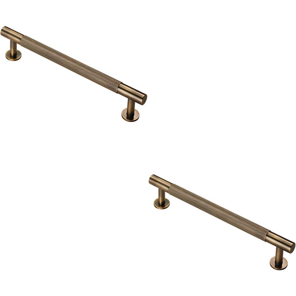 Loops 2X Knurled Bar Door Pull Handle 190 X 13Mm 160Mm Fixing Centres Antique Brass
