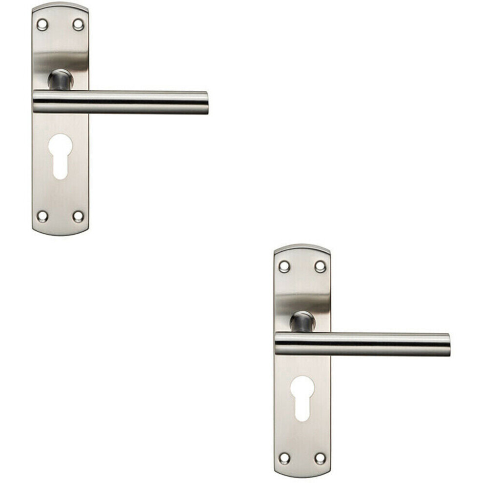 Loops 2X Mitred T Bar Lever Door Handle On Euro Lock Backplate 172 X 44Mm Satin Steel