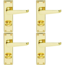 4x Victorian Flat Lever on Bathroom Backplate Handle 150 x 42mm Polished Brass