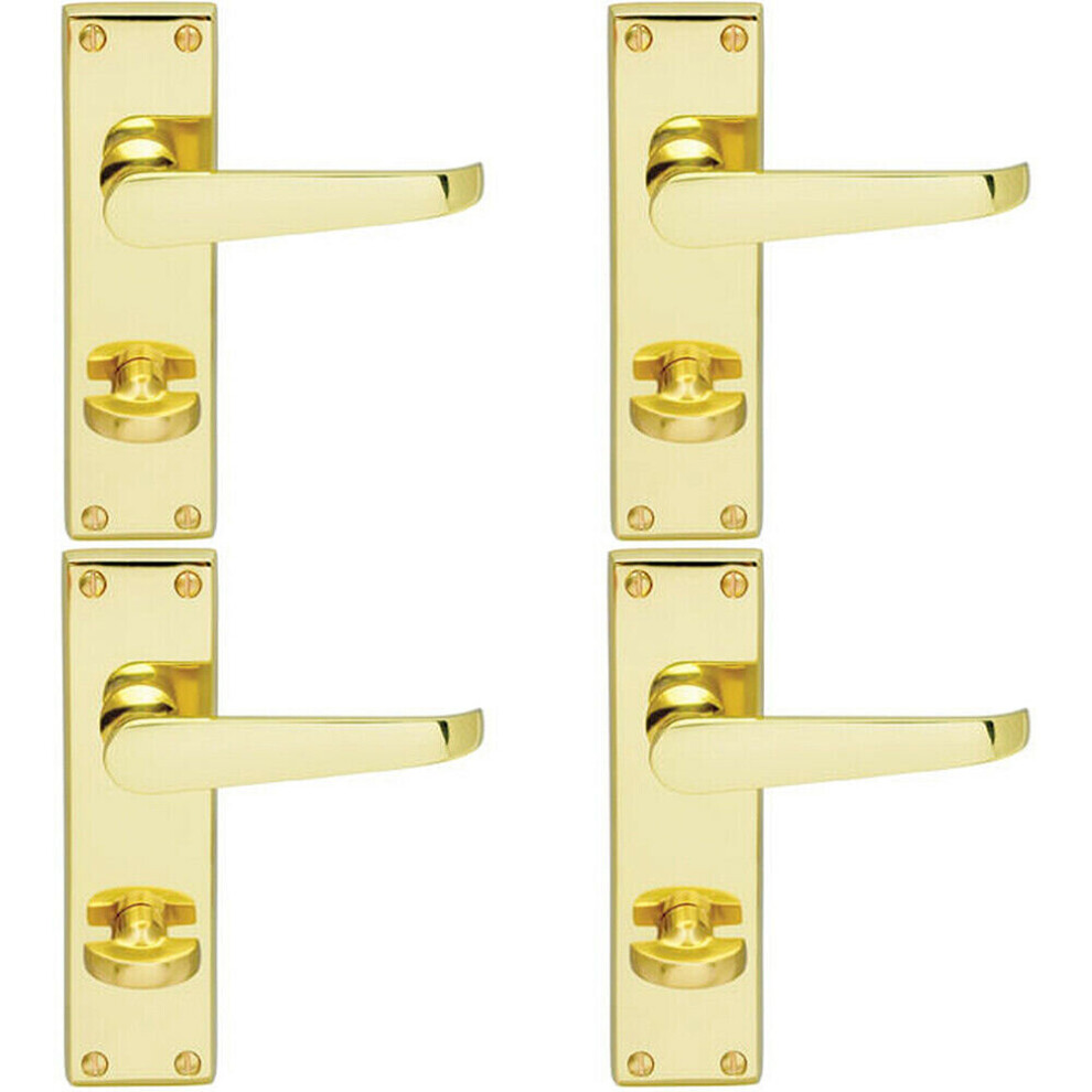 4x Victorian Flat Lever on Bathroom Backplate Handle 150 x 42mm Polished Brass