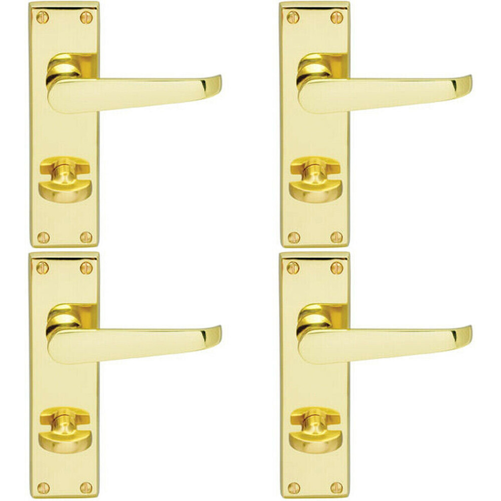 4X Victorian Flat Lever On Bathroom Backplate Handle 150 X 42Mm Polished Brass