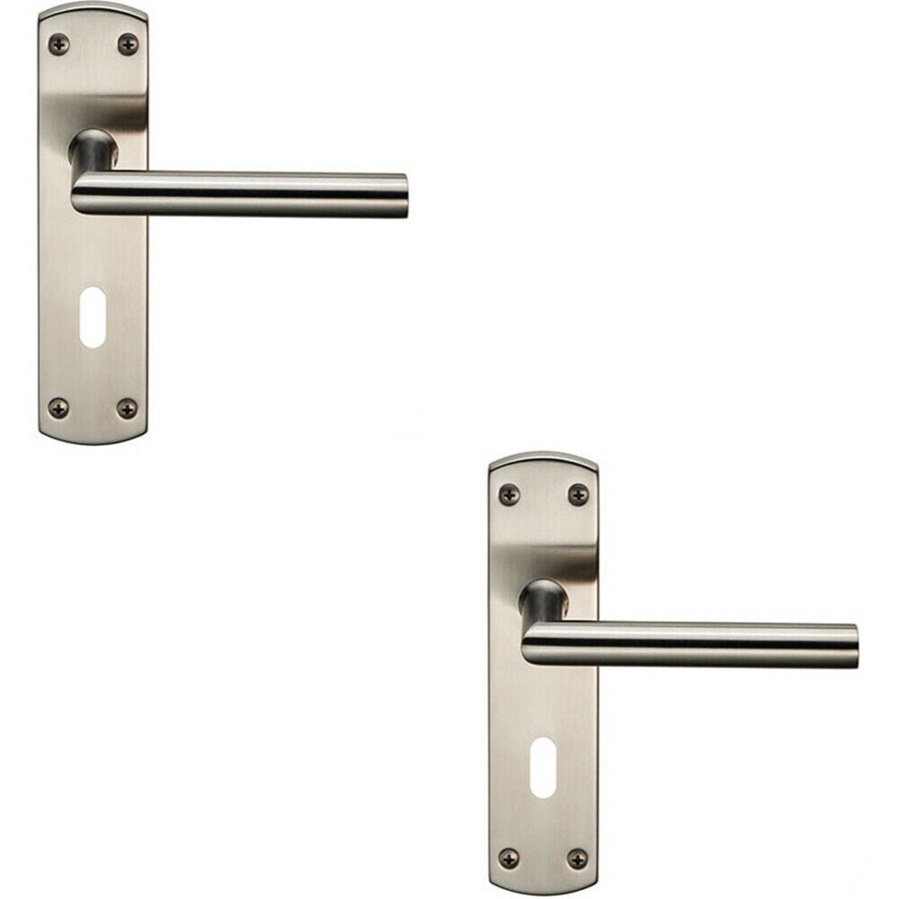 Loops 2X Mitred Lever Door Handle On Lock Backplate 172 X 44Mm Satin Stainless Steel