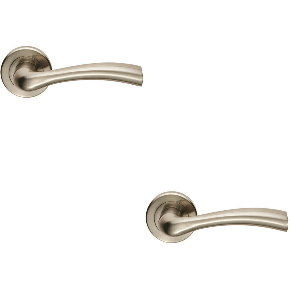 2x PAIR Curved Flowing Flared Handle Concealed Fix Round Rose Satin Nickel