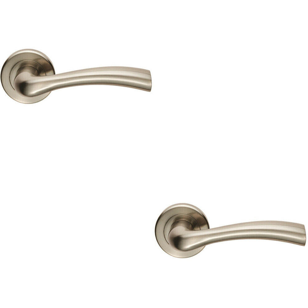Loops 2X Pair Curved Flowing Flared Handle Concealed Fix Round Rose Satin Nickel