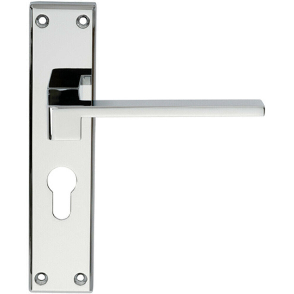 PAIR Flat Straight Lever On Euro Backplate Handle 180 X 40mm Polished Chrome