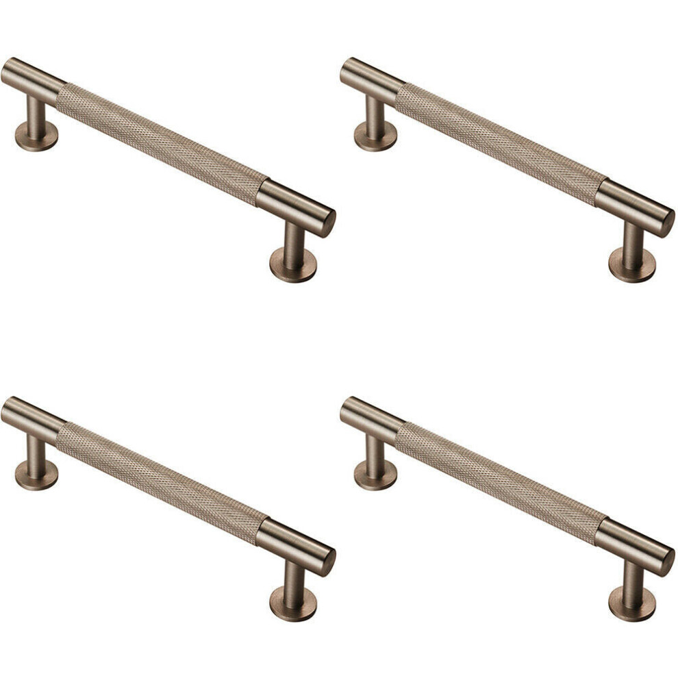 4x Knurled Bar Door Pull Handle 158 x 13mm 128mm Fixing Centres Satin Nickel