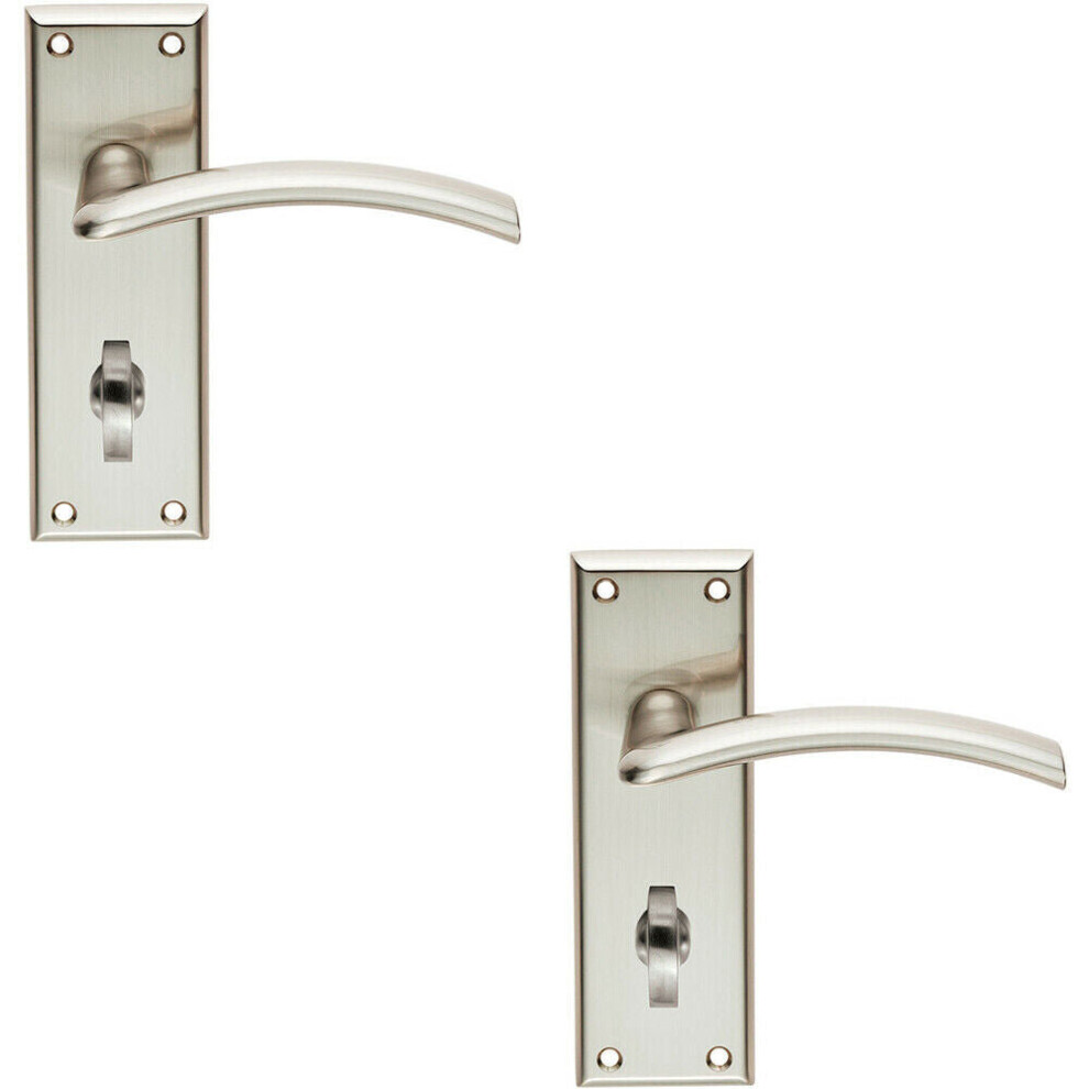 2X Pair Arched Lever On Bathroom Backplate Door Handle 150 X 50Mm Satin Nickel