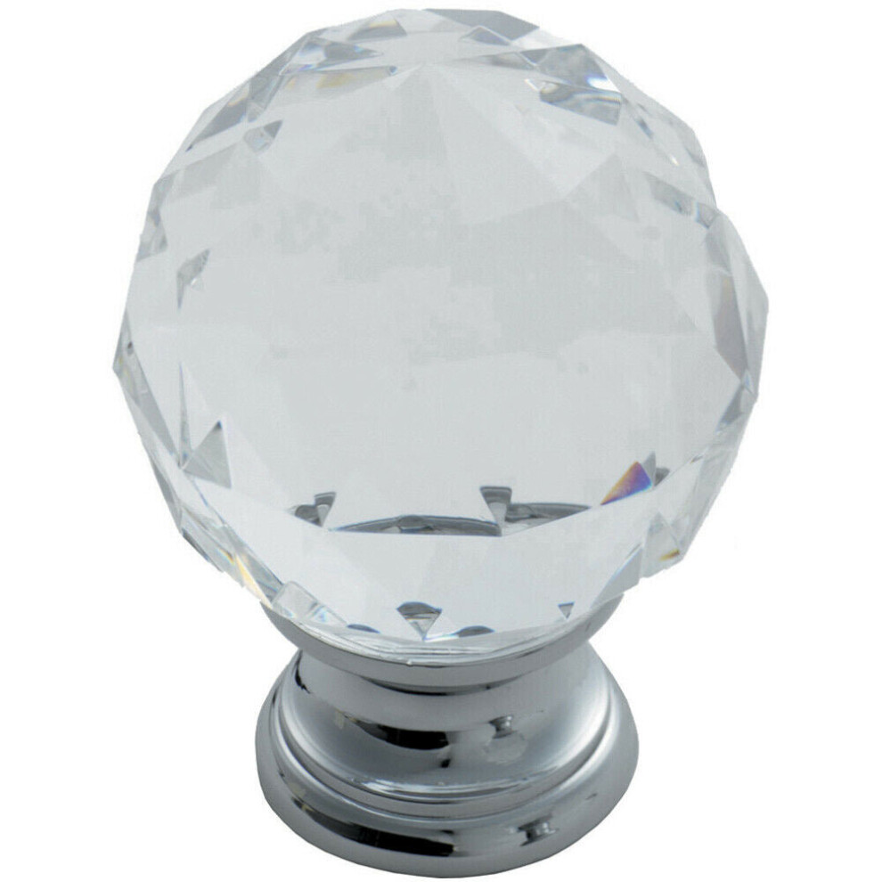 Faceted Crystal Cupboard Door Knob 25Mm Dia Polished Chrome Cabinet Handle 5056492572476