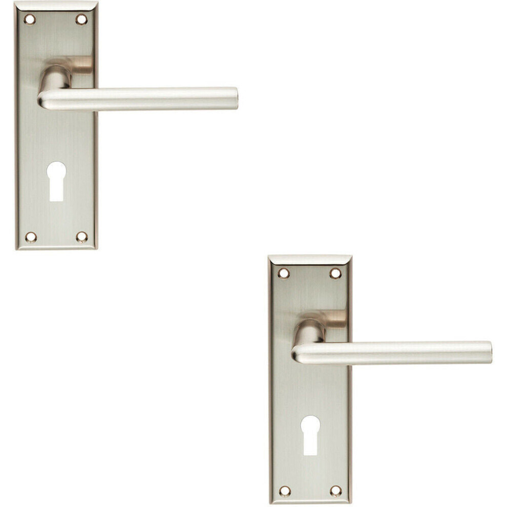 2x PAIR Rounded Lever on Lock Backplate Door Handle 150 x 50mm Satin Nickel