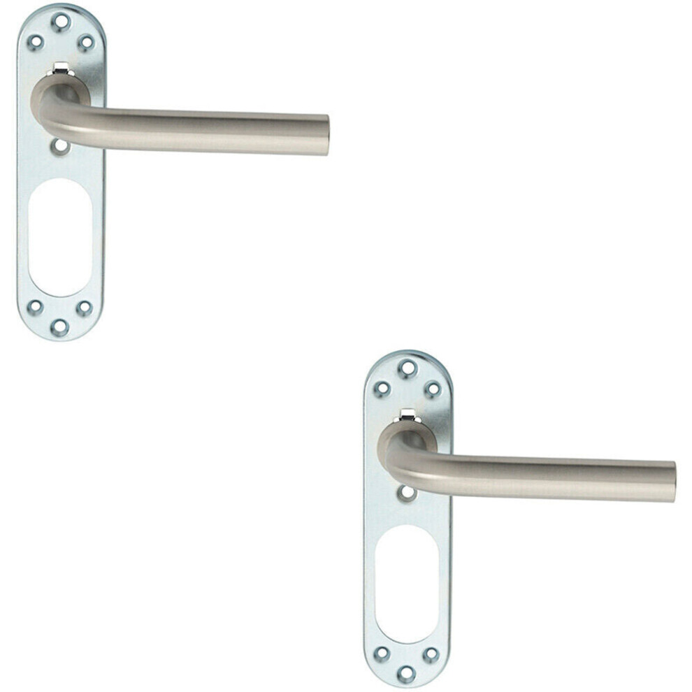 Loops 2X Pair Straight Lever On Steel Inner Backplate 168Mm Door Handle Satin Steel
