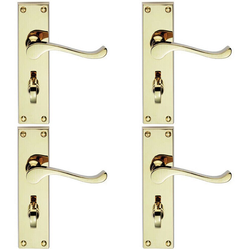 4x PAIR Victorian Scroll Handle on Bathroom Backplate 155 x 41mm Polished Brass