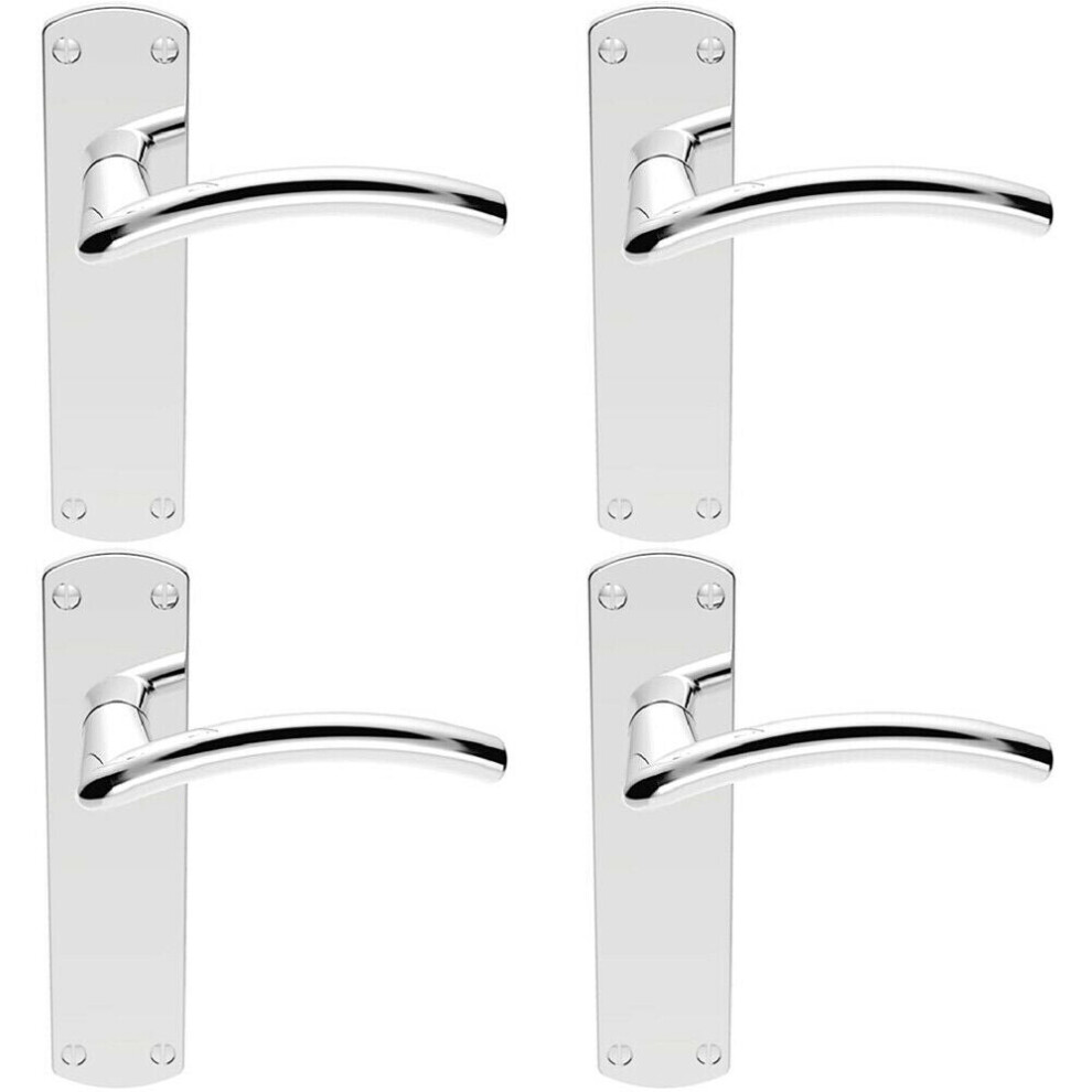 4x Arched Lever on Latch Backplate Door Handle 170 x 42mm Polished Chrome